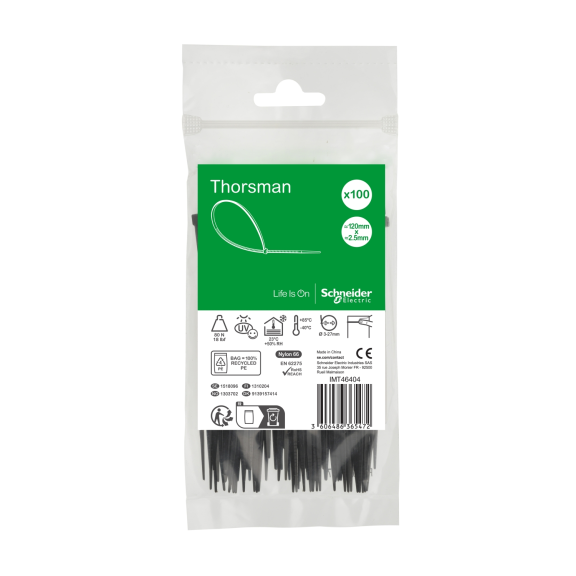 Schneider Electric IMT46404, Thorsman, 120x2.5mm, Siyah, Kablo Bağı, 100 Adet