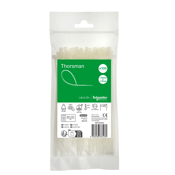 Schneider Electric IMT46405, Thorsman, 150x3.6mm, Şeffaf, Kablo Bağı, 100 Adet