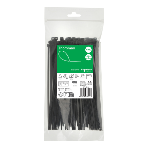 Schneider Electric IMT46412, Thorsman, 200x4.8mm, Siyah, Kablo Bağı, 100 Adet