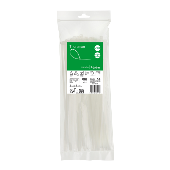 Schneider Electric IMT46415, Thorsman, 250x4.8mm, Şeffaf, Kablo Bağı, 100 Adet
