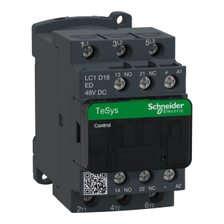 Schneider Electric LC1D18ED, TeSys Deca, 18 Amper, 7.5 kW, 3 Kutuplu, Kontaktör, 48 Volt DC, 1NA+1NK