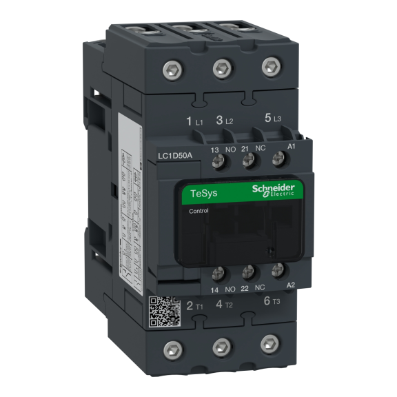 Schneider Electric LC1D50AE7, TeSys Deca, 50 Amper, 22 kW, 3 Kutuplu, Kontaktör, 48 Volt AC, 1NA+1NK