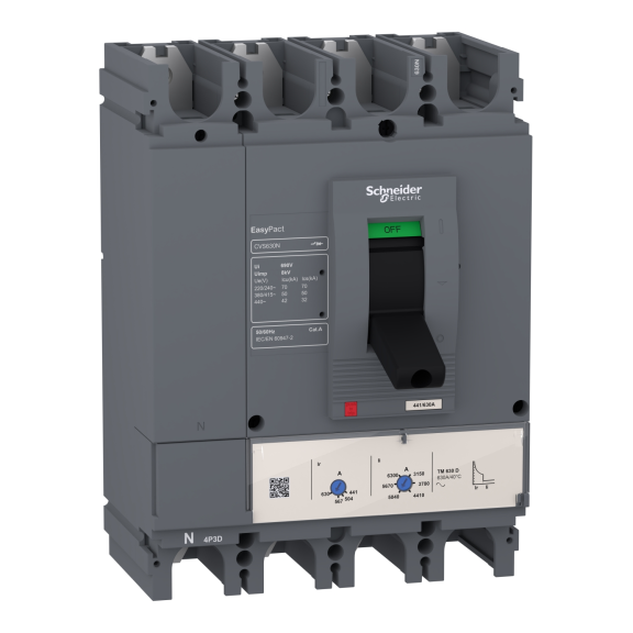 Schneider Electric LV563318, EasyPact CVS, 350-500 Amper, 4 Kutuplu, 50 kA, Kompakt Şalter, CVS630N, TM500D
