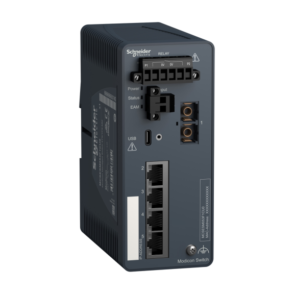 Schneider Electric MCSESM053F1CU0, Modicon Networking, Yönetilebilir(Managed) Endüstriyel Ethernet Switch, 4 Port TX, 1 Port FX-MM