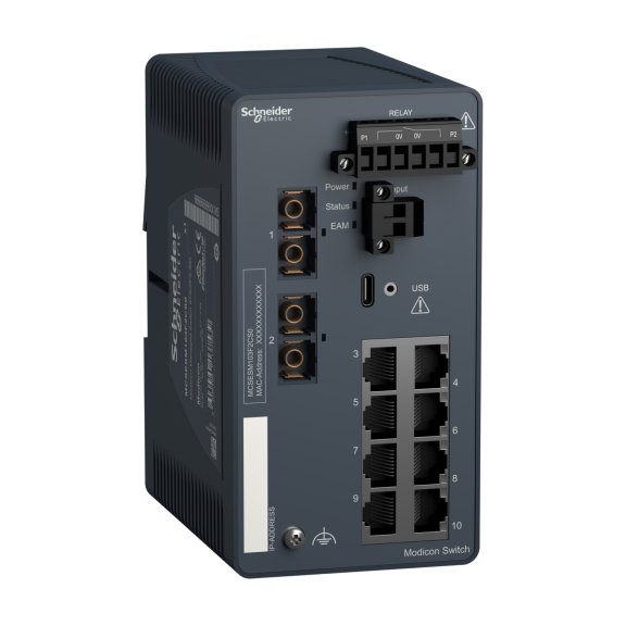 Schneider Electric MCSESM103F2CS0, Modicon Networking, Yönetilebilir(Managed) Endüstriyel Ethernet Switch, 8 Port TX, 2 Port FX-SM