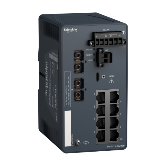 Schneider Electric MCSESM103F2CU0H, Modicon Networking, Yönetilebilir(Managed) Endüstriyel Ethernet Switch, 8 Port TX, 2 Port FX-MM, Harsh