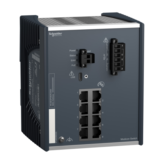 Schneider Electric MCSESP083F23G0, Modicon Networking, Yönetilebilir(Managed) Endüstriyel PoE Ethernet Switch, 8 Port TX