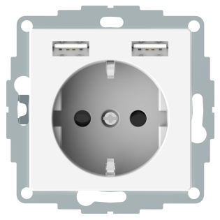 Schneider Electric MTN2366-0319, Merten System M, Beyaz, Topraklı Priz, Çocuk Korumalı, 2xUSB Type A, 2.4 Amper