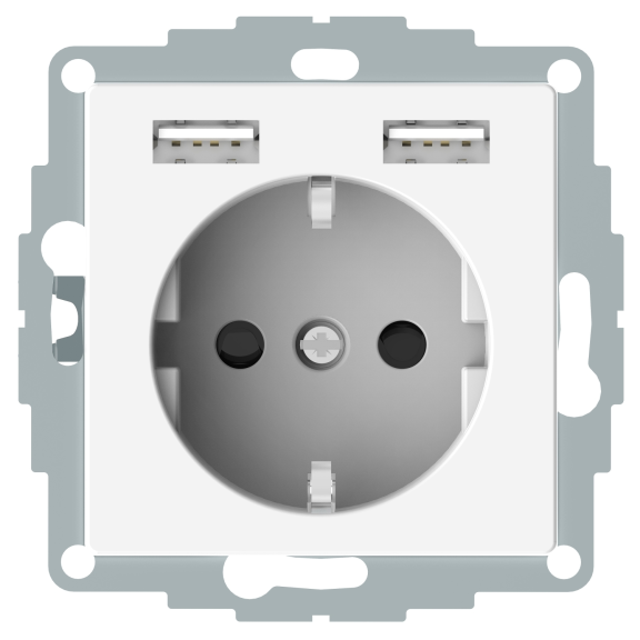 Schneider Electric MTN2366-0319, Merten System M, Beyaz, Topraklı Priz, Çocuk Korumalı, 2xUSB Type A, 2.4 Amper