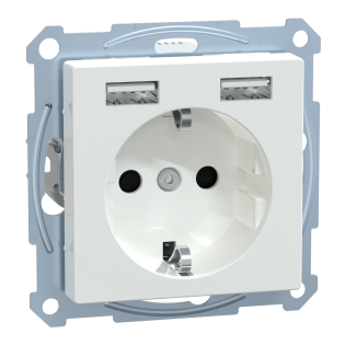 Schneider Electric MTN2366-0325, Merten System M, Aktif Beyaz, Topraklı Priz, Çocuk Korumalı, 2xUSB Type A, 2.4 Amper