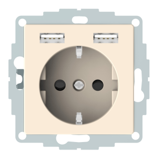 Schneider Electric MTN2366-0344, Merten System M, Krem, Topraklı Priz, Çocuk Korumalı, 2xUSB Type A, 2.4 Amper