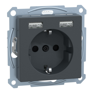 Schneider Electric MTN2366-0414, Merten System M, Antrasit, Topraklı Priz, Çocuk Korumalı, 2xUSB Type A, 2.4 Amper