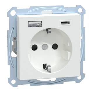 Schneider Electric MTN2367-0325, Merten System M, Aktif Beyaz, Topraklı Priz, Çocuk Korumalı, USB Type A+C, 3 Amper