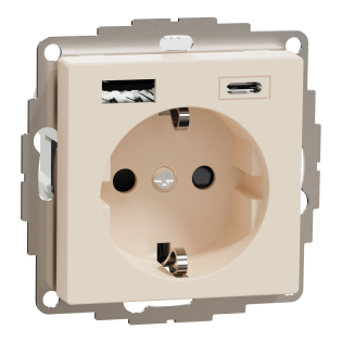 Schneider Electric MTN2367-0344, Merten System M, Krem, Topraklı Priz, Çocuk Korumalı, USB Type A+C, 3 Amper