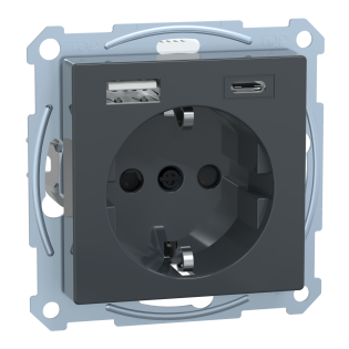 Schneider Electric MTN2367-0414, Merten System M, Antrasit, Topraklı Priz, Çocuk Korumalı, USB Type A+C, 3 Amper