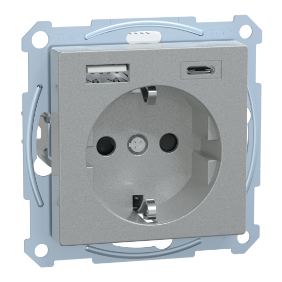 Schneider Electric MTN2367-0460, Merten System M, Alüminyum, Topraklı Priz, Çocuk Korumalı, USB Type A+C, 3 Amper