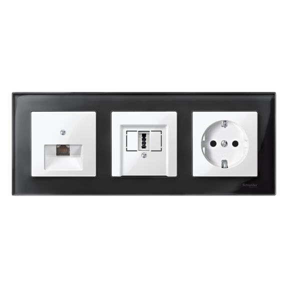 Schneider Electric MTN404303, Merten System M-Elegance Glass, Oniks Siyah, Üçlü Çerçeve