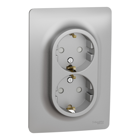 Schneider Electric NU206730, Unica, Alüminyum, Topraklı Priz, Çocuk Korumalı, İkili, 2 Modül