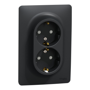 Schneider Electric NU206754, Unica, Antrasit, Topraklı Priz, Çocuk Korumalı, İkili, 2 Modül
