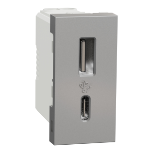 Schneider Electric NU301630, Unica, Alüminyum, USB Priz, 2.4 Amper, 15W, Type A+C, İkili, 1 Modül