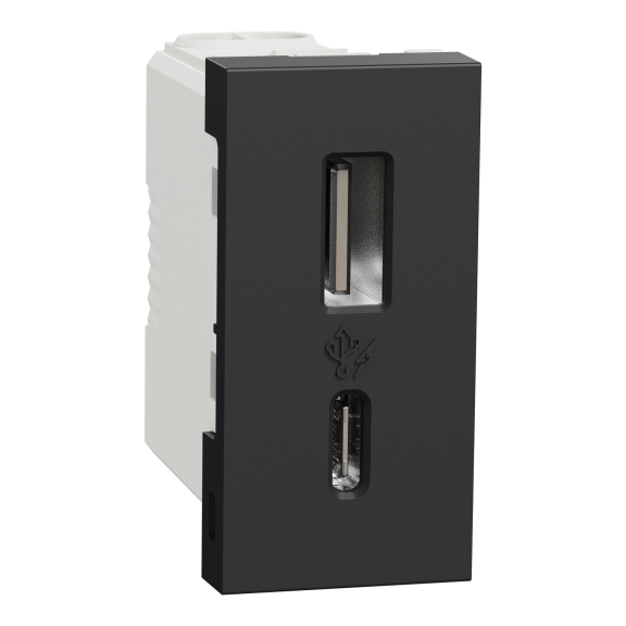 Schneider Electric NU301654, Unica, Antrasit, USB Priz, 2.4 Amper, 15W, Type A+C, İkili, 1 Modül