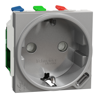 Schneider Electric NU301730, Unica, Alüminyum, Topraklı Priz ve USB Priz, Çocuk Korumalı, Type-C, 2 Modül