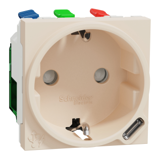 Schneider Electric NU301744, Unica, Krem, Topraklı Priz ve USB Priz, Çocuk Korumalı, Type-C, 2 Modül