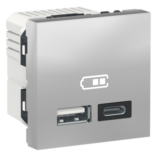 Schneider Electric NU301830, Unica, Alüminyum, USB Priz, 2.4 Amper, 12W, Type A+C, İkili, 2 Modül