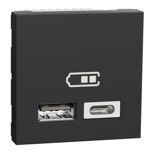 Schneider Electric NU301854, Unica, Antrasit, USB Priz, 2.4 Amper, 12W, Type A+C, İkili, 2 Modül