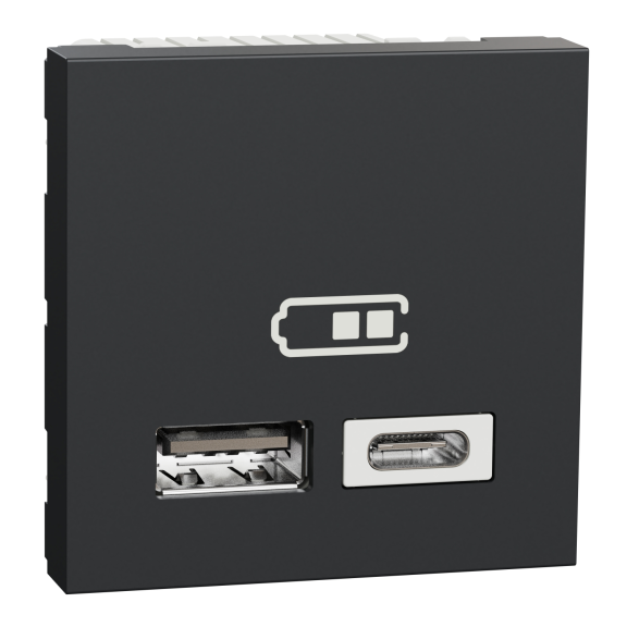 Schneider Electric NU301854, Unica, Antrasit, USB Priz, 2.4 Amper, 12W, Type A+C, İkili, 2 Modül