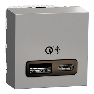 Schneider Electric NU301930, Unica, Alüminyum, USB Priz, 2.4 Amper, 18W, Type A+C, İkili, 2 Modül