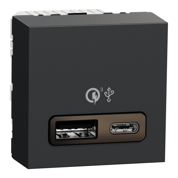 Schneider Electric NU301954, Unica, Antrasit, USB Priz, 2.4 Amper, 18W, Type A+C, İkili, 2 Modül