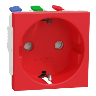 Schneider Electric NU305703, Unica, Kırmızı, Topraklı Priz, Çocuk Korumalı, Hızlı Bağlantılı, 2 Modül