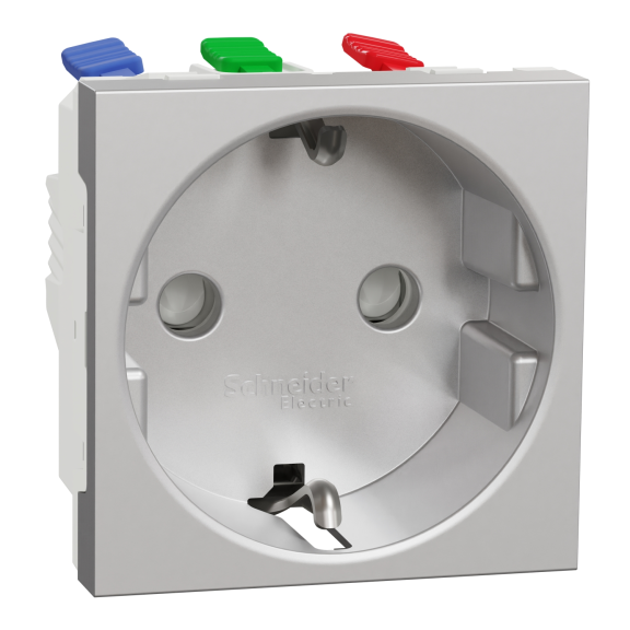 Schneider Electric NU305730, Unica, Alüminyum, Topraklı Priz, Çocuk Korumalı, Hızlı Bağlantılı, 2 Modül