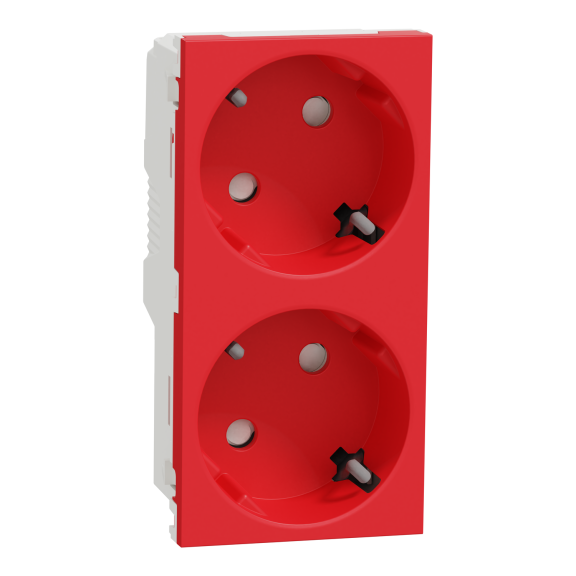 Schneider Electric NU306703A, Unica, Kırmızı, Topraklı Priz, Çocuk Korumalı, İkili, Vida Bağlantılı, 4 Modül