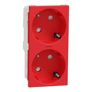 Schneider Electric NU306703AS, Unica, Kırmızı, Topraklı Priz, Çocuk Korumalı, İkili, Vida Bağlantılı, Işıklı, 4 Modül