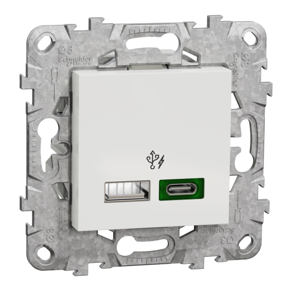 Schneider Electric NU501318, Unica, Beyaz, USB Priz, 3 Amper, 45W, Type A+C, İkili, 2 Modül, Montaj Plakalı