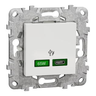 Schneider Electric NU501418, Unica, Beyaz, USB Priz, 3 Amper, 65W, Type C, 2 Modül, Montaj Plakalı
