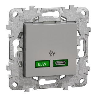 Schneider Electric NU501430, Unica, Alüminyum, USB Priz, 3 Amper, 65W, Type C, 2 Modül, Montaj Plakalı