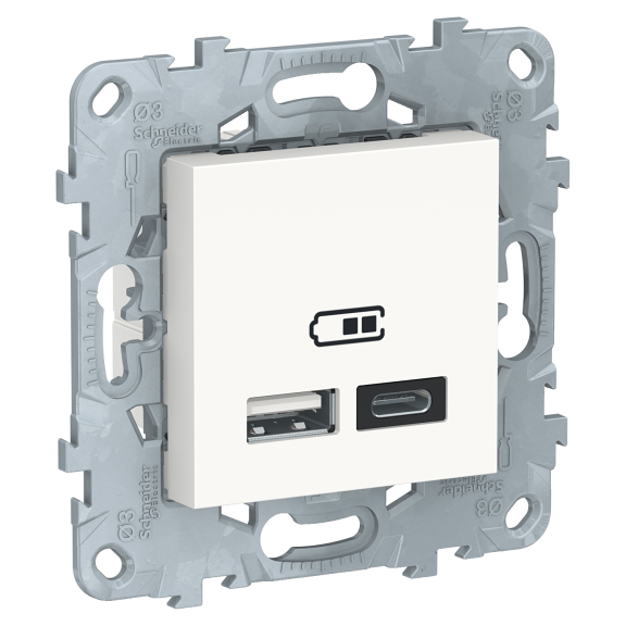 Schneider Electric NU501818, Unica, Beyaz, USB Priz, 2.4 Amper, 12W, Type A+C, İkili, 2 Modül, Montaj Plakalı