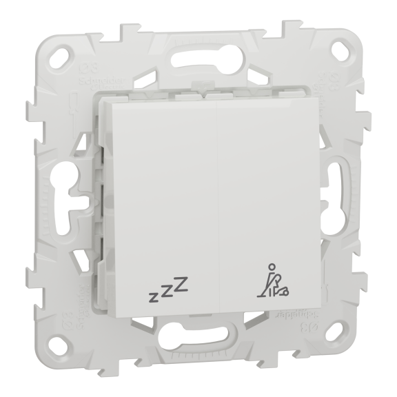 Schneider Electric NU521718, Unica, Beyaz, Otel Odası İç Ünite DND/MUR Anahtarı, 2 Modül, Montaj Plakalı