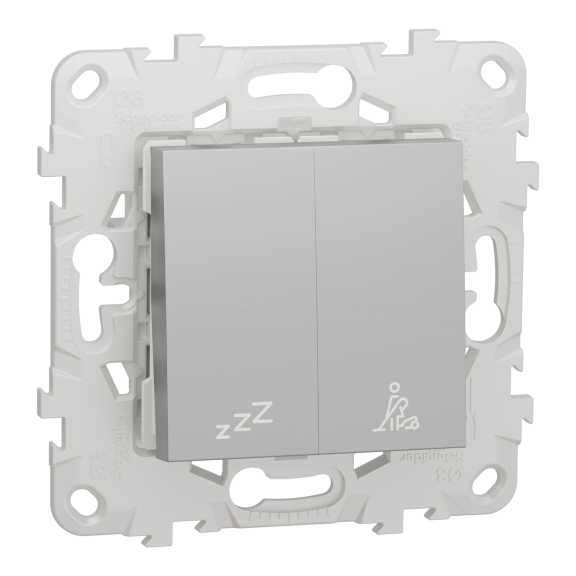 Schneider Electric NU521730, Unica, Alüminyum, Otel Odası İç Ünite DND/MUR Anahtarı, 2 Modül, Montaj Plakalı