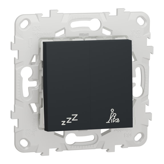 Schneider Electric NU521754, Unica, Antrasit, Otel Odası İç Ünite DND/MUR Anahtarı, 2 Modül, Montaj Plakalı