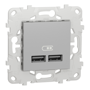 Schneider Electric NU541830, Unica, Alüminyum, USB Priz, 2.1 Amper, 10.5W, Type A+A, İkili, 2 Modül, Montaj Plakalı