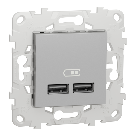 Schneider Electric NU541830, Unica, Alüminyum, USB Priz, 2.1 Amper, 10.5W, Type A+A, İkili, 2 Modül, Montaj Plakalı