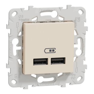 Schneider Electric NU541844, Unica, Krem, USB Priz, 2.1 Amper, 10.5W, Type A+A, İkili, 2 Modül, Montaj Plakalı