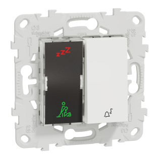Schneider Electric NU577718, Unica, Beyaz, DND/MUR ve Zil İşaretli Otel Dış Kapı Anahtarı, 2 Modül, Montaj Plakalı