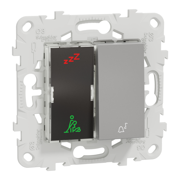 Schneider Electric NU577730, Unica, Alüminyum, DND/MUR ve Zil İşaretli Otel Dış Kapı Anahtarı, 2 Modül, Montaj Plakalı