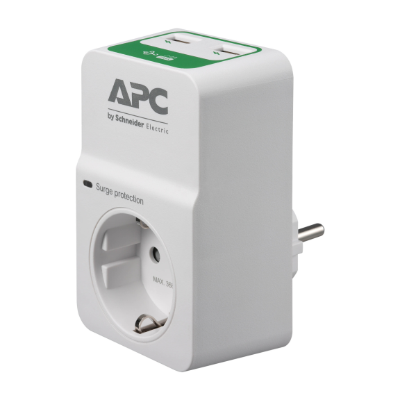 APC by Schneider Electric PM1WU2-GR, Tekli Akım Korumalı Priz, 2 Adet USB Hızlı Şarj Çıkışlı, 918 Joule, Beyaz