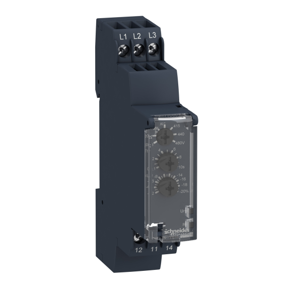 Schneider Electric RM17TA00, Harmony RM, Faz Koruma Rölesi, Faz Sırası, Faz Kaybı ve Faz Dengesi Koruması, 0.1-10sn Gecikmeli, 1K/A
